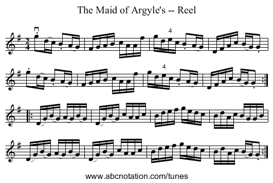 The Maid of Argyle's -- Reel - staff notation