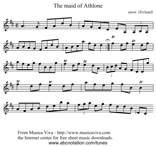 The maid of Athlone - staff notation