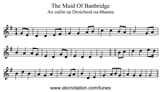 The Maid Of Banbridge - staff notation