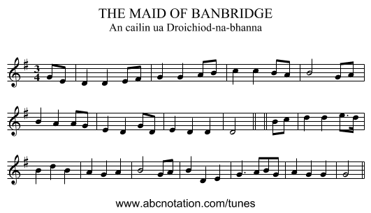 THE MAID OF BANBRIDGE - staff notation