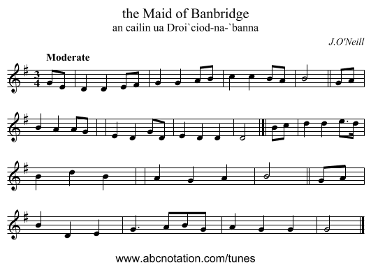 the Maid of Banbridge - staff notation