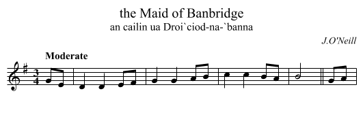 the Maid of Banbridge - staff notation