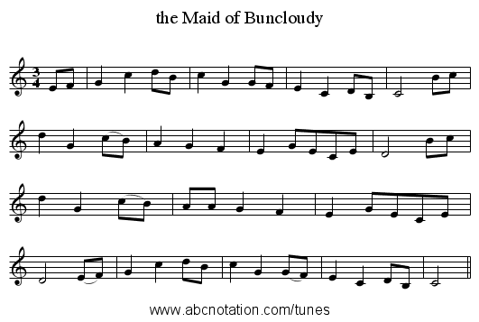 the Maid of Buncloudy - staff notation