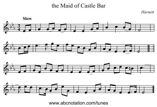 the Maid of Castle Bar - staff notation