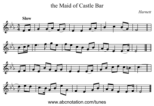the Maid of Castle Bar - staff notation