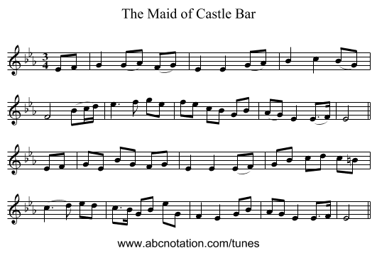 The Maid of Castle Bar - staff notation