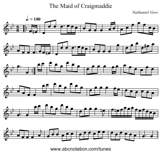 The Maid of Craigmaddie - staff notation