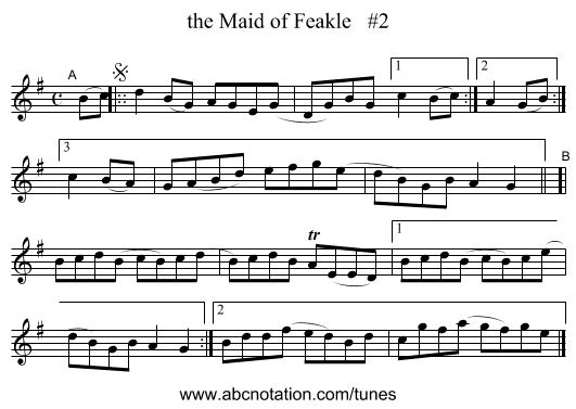 the Maid of Feakle   #2 - staff notation