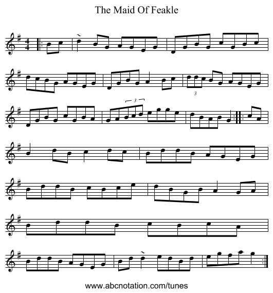 The Maid Of Feakle - staff notation