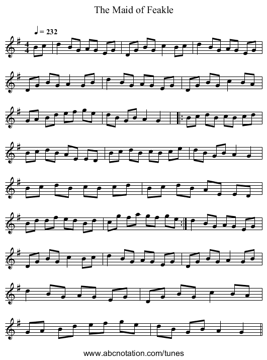 The Maid of Feakle - staff notation