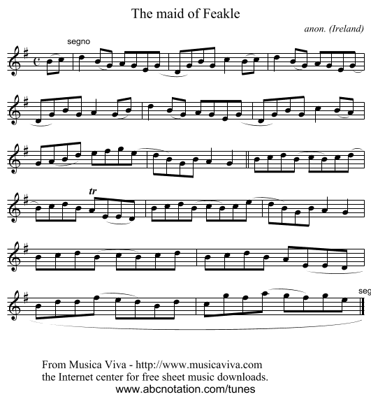 The maid of Feakle - staff notation