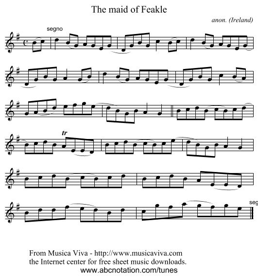 The maid of Feakle - staff notation