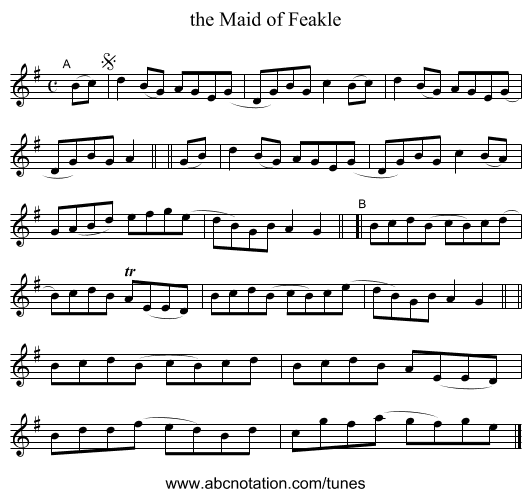 the Maid of Feakle - staff notation