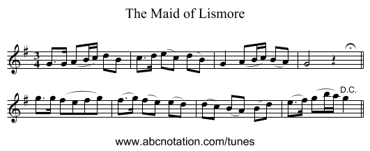 The Maid of Lismore - staff notation