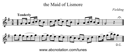the Maid of Lismore - staff notation