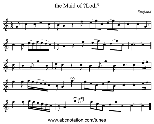 the Maid of ?Lodi? - staff notation