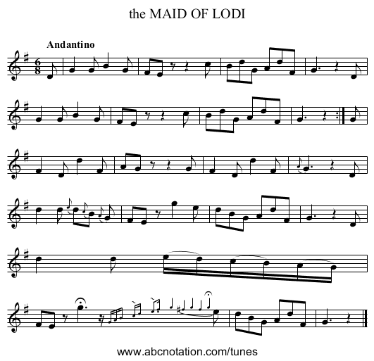 the MAID OF LODI - staff notation