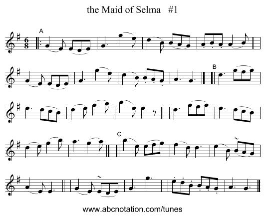 the Maid of Selma   #1 - staff notation