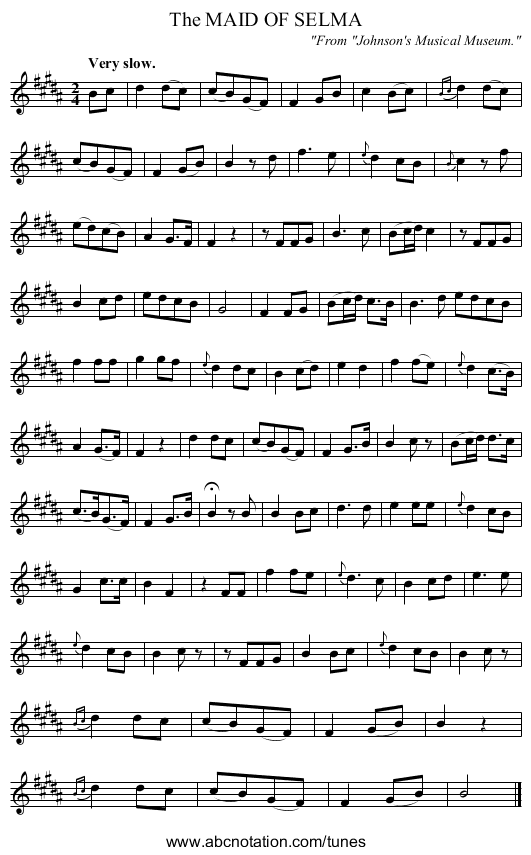 The MAID OF SELMA - staff notation