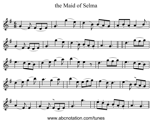 the Maid of Selma - staff notation