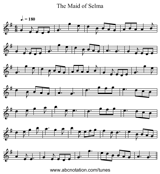 The Maid of Selma - staff notation