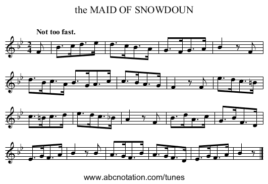 the MAID OF SNOWDOUN - staff notation