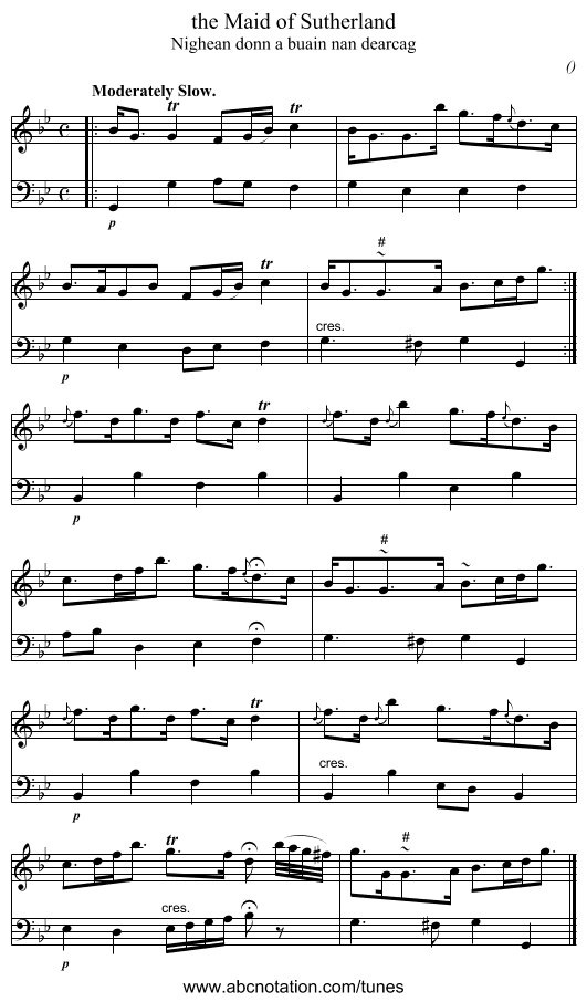 the Maid of Sutherland - staff notation