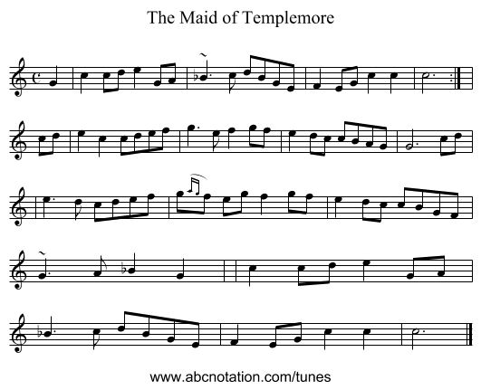The Maid of Templemore - staff notation