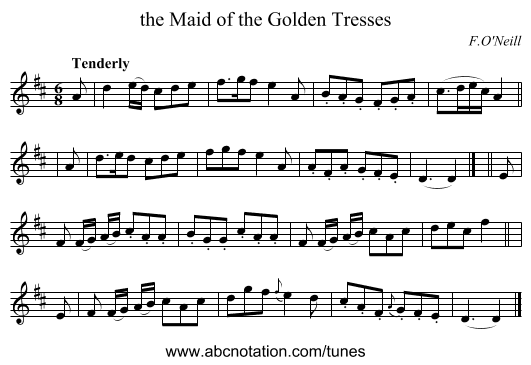 the Maid of the Golden Tresses - staff notation