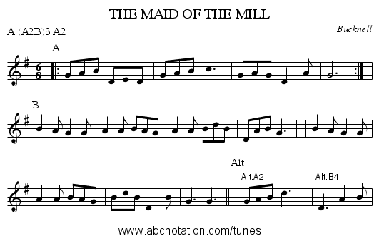 THE MAID OF THE MILL - staff notation