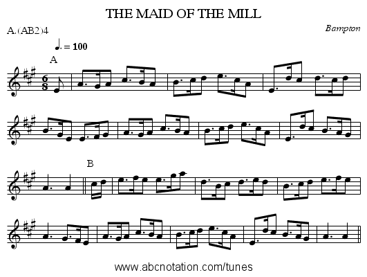 THE MAID OF THE MILL - staff notation
