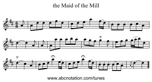 the Maid of the Mill - staff notation