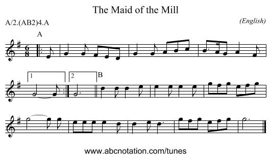 The Maid of the Mill - staff notation