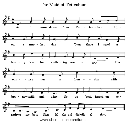 The Maid of Tottenham - staff notation