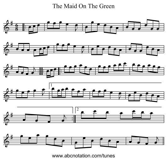 The Maid On The Green - staff notation