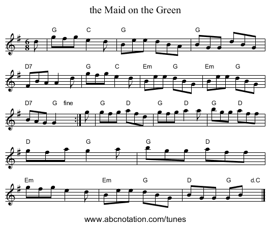 the Maid on the Green - staff notation