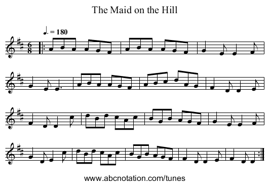 The Maid on the Hill - staff notation