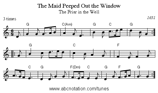 The Maid Peeped Out the Window - staff notation