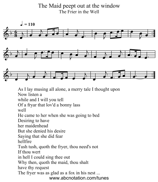 The Maid peept out at the window - staff notation