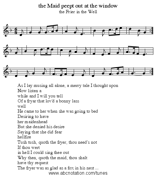 the Maid peept out at the window - staff notation