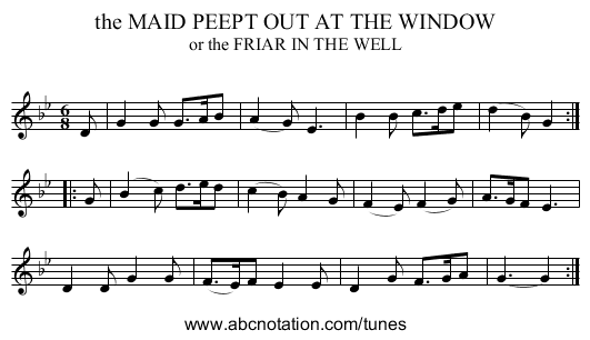 the MAID PEEPT OUT AT THE WINDOW - staff notation