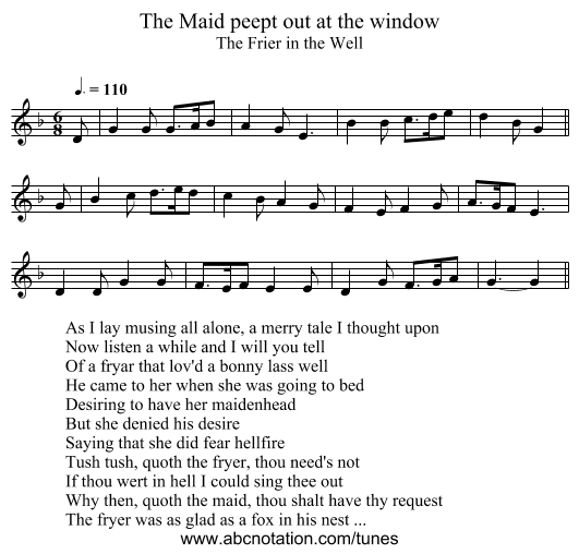 The Maid peept out at the window - staff notation