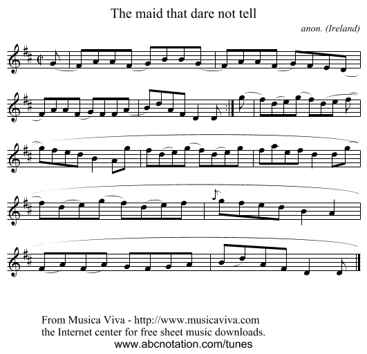 The maid that dare not tell - staff notation