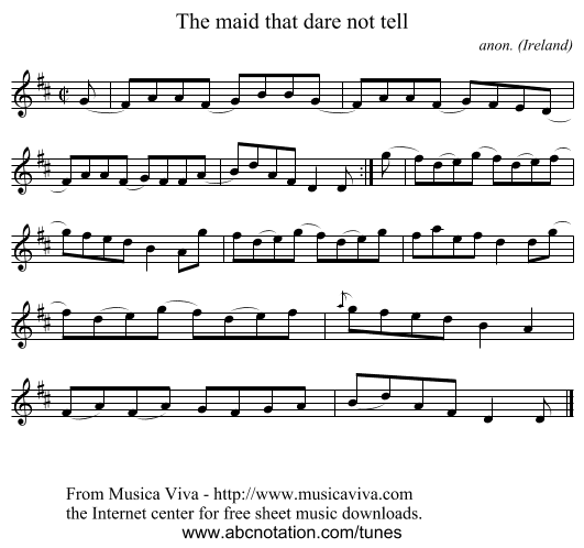 The maid that dare not tell - staff notation