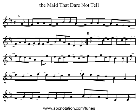 the Maid That Dare Not Tell - staff notation