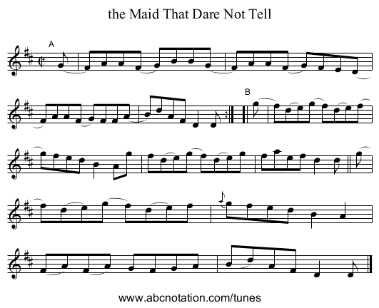 the Maid That Dare Not Tell - staff notation