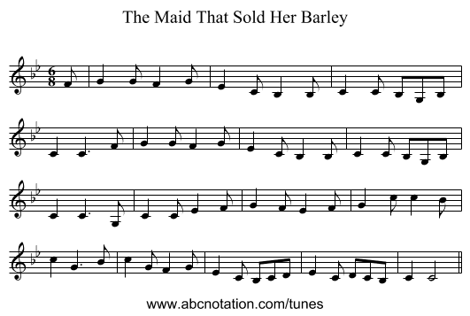 The Maid That Sold Her Barley - staff notation