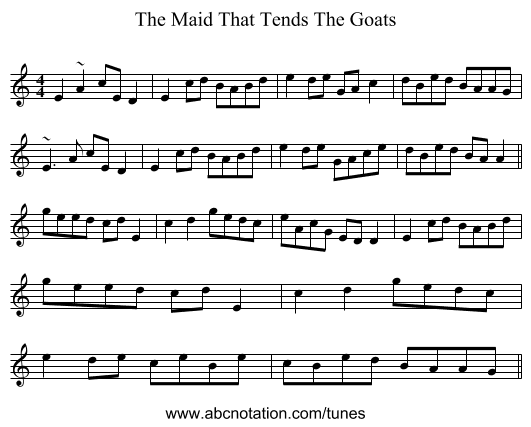 The Maid That Tends The Goats - staff notation