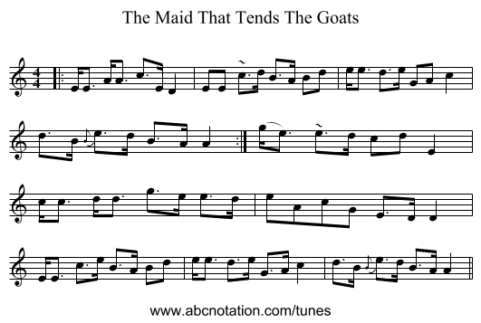 The Maid That Tends The Goats - staff notation