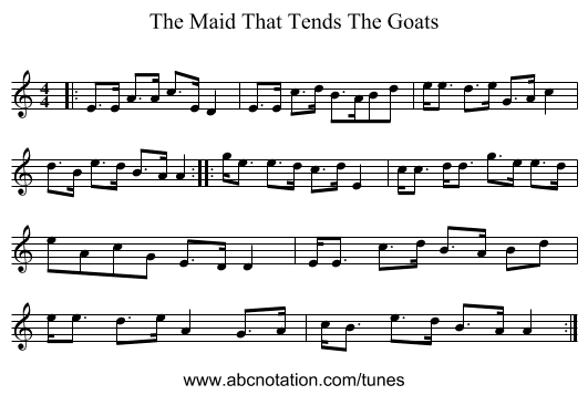 The Maid That Tends The Goats - staff notation
